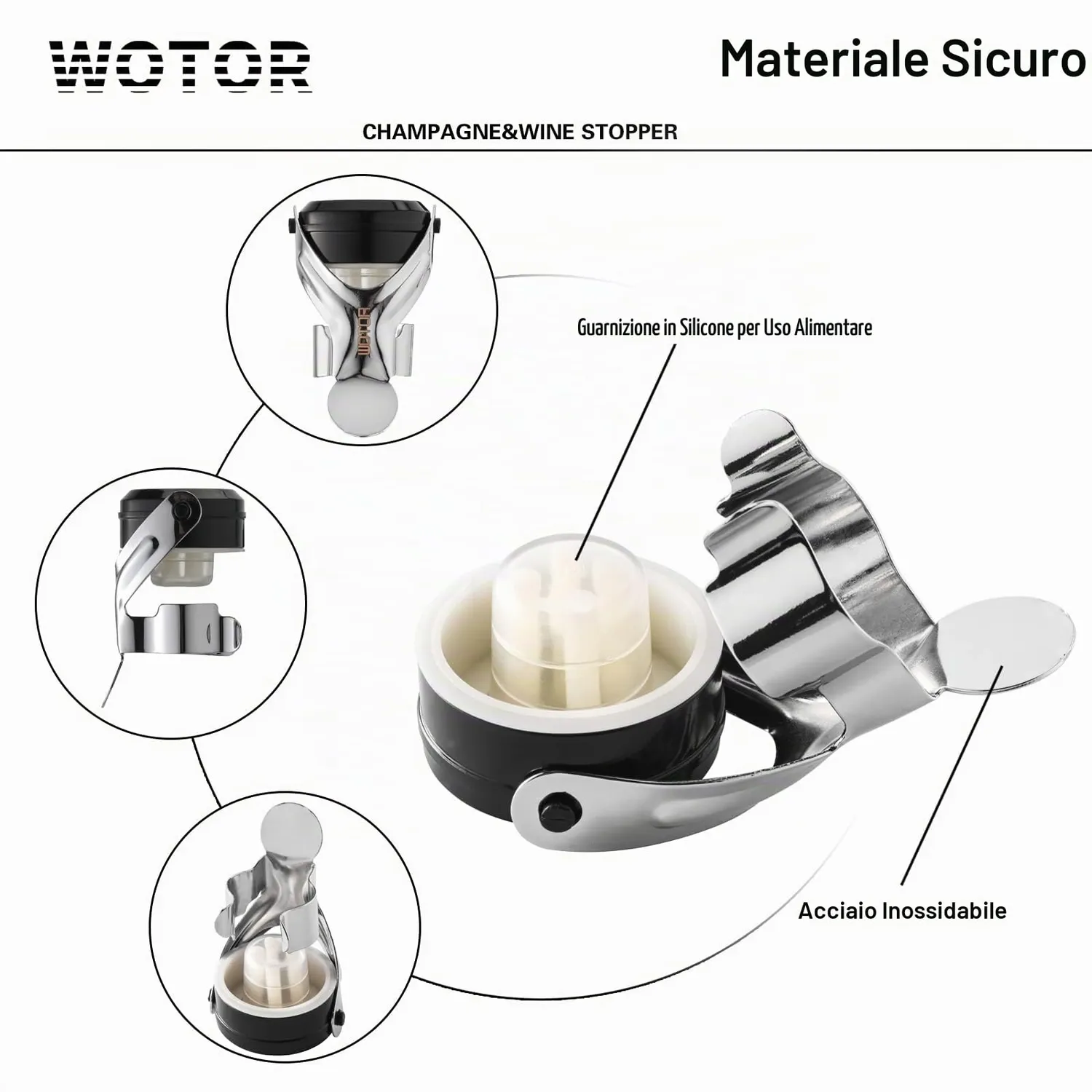 WOTOR Tappo per Champagne Acciaio Inox Riutilizzabile