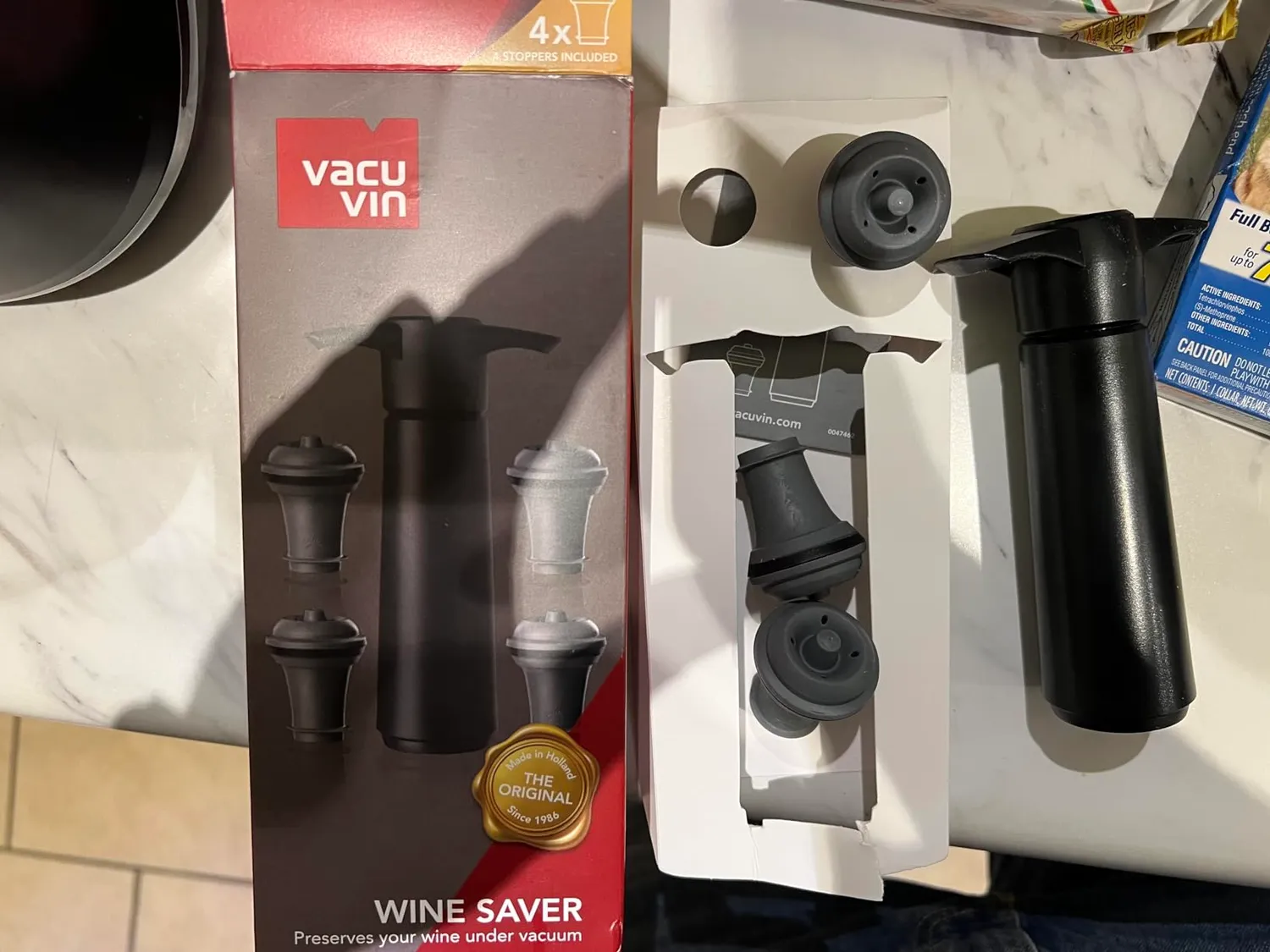 Vacu Vin Original pompa sottovuoto vino bianca 2 tappi riusabili