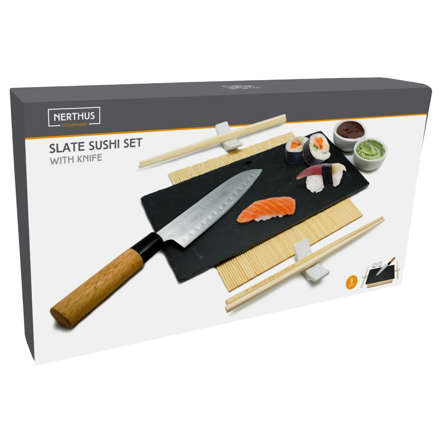 VinBouquet set per sushi con coltello, ardesia e accessori