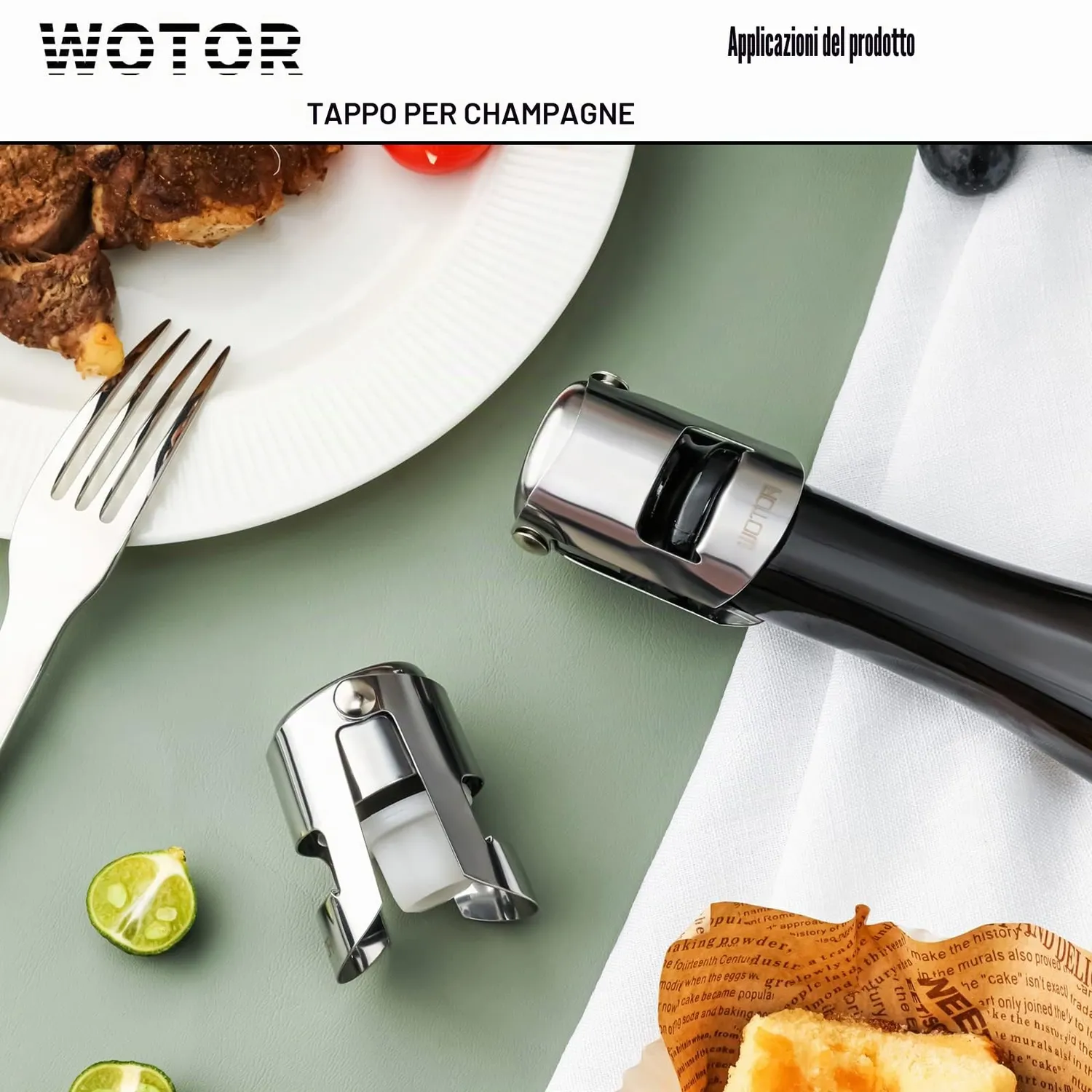 WOTOR Tappo per Spumante Acciaio Inox Ermetico
