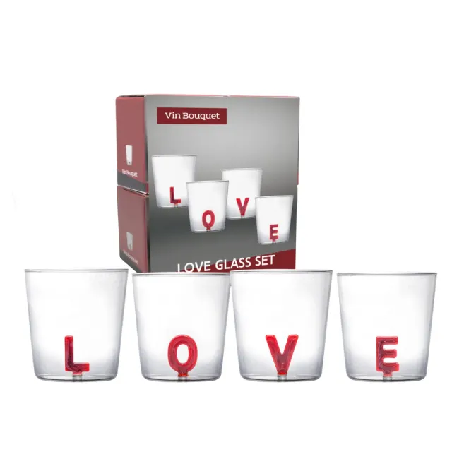 VinBouquet Set 4 Bicchieri Vetro Love con Scatola Regalo