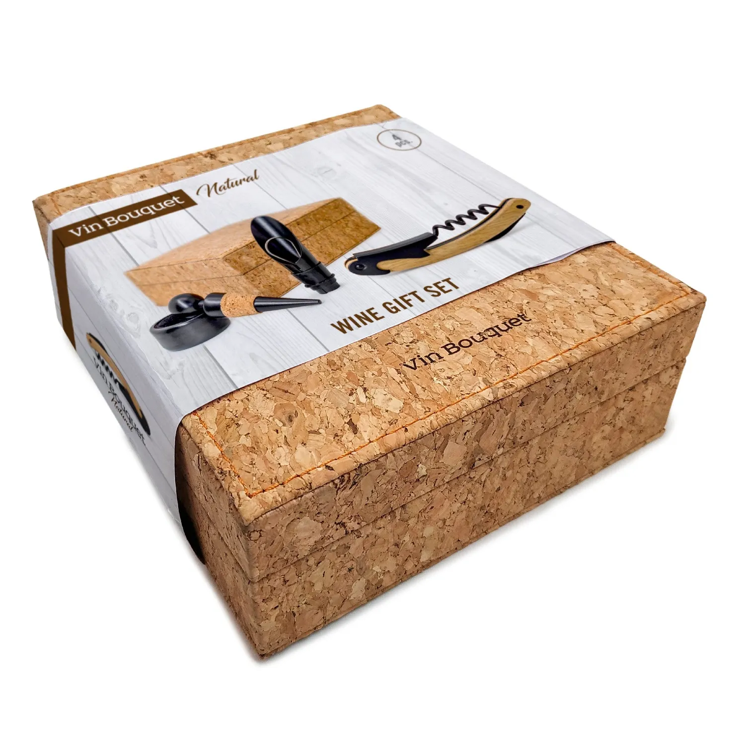 VinBouquet Set Accessori Vino 4 Pezzi in Sughero