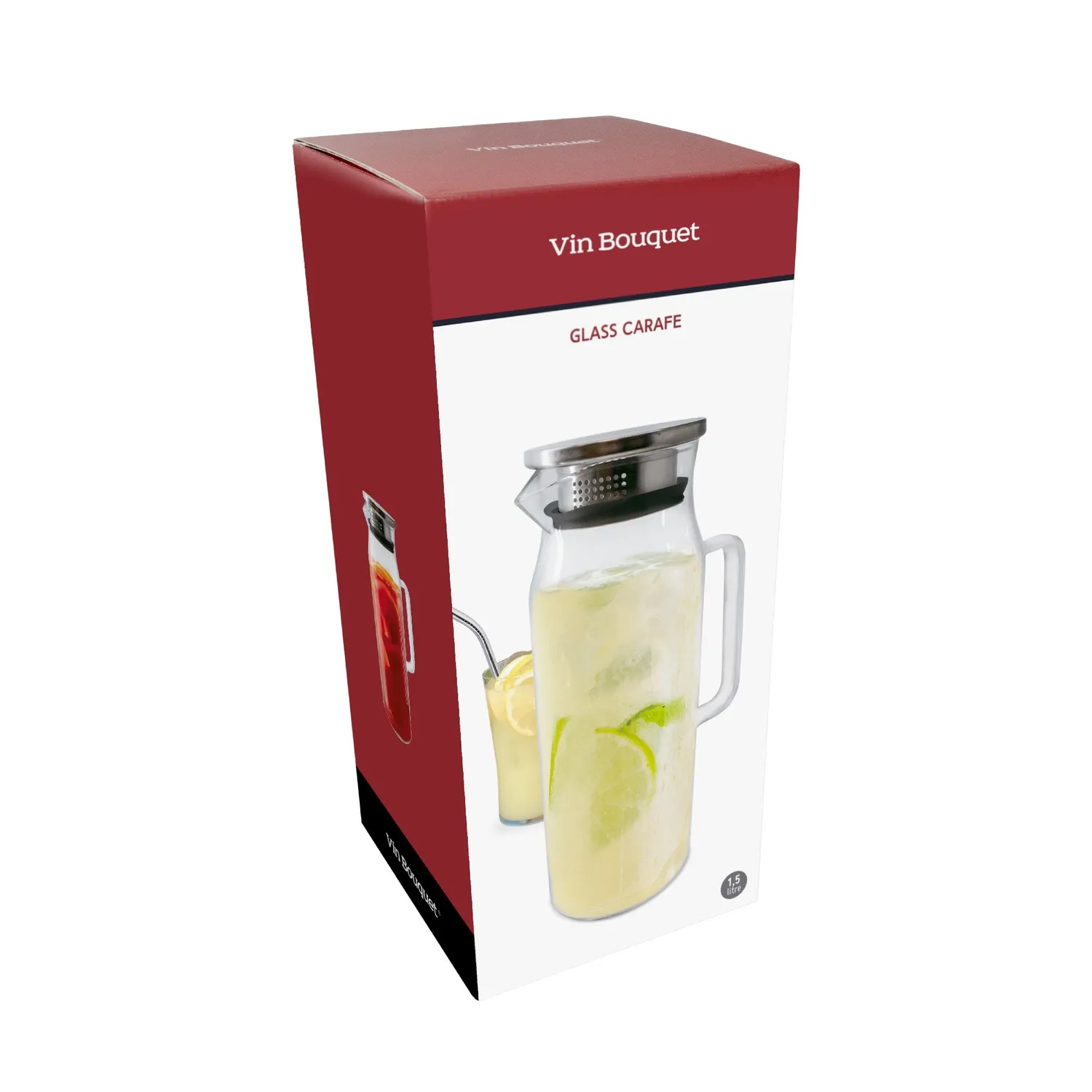 VinBouquet Brocca di Vetro 1,5 L con filtro in acciaio inox