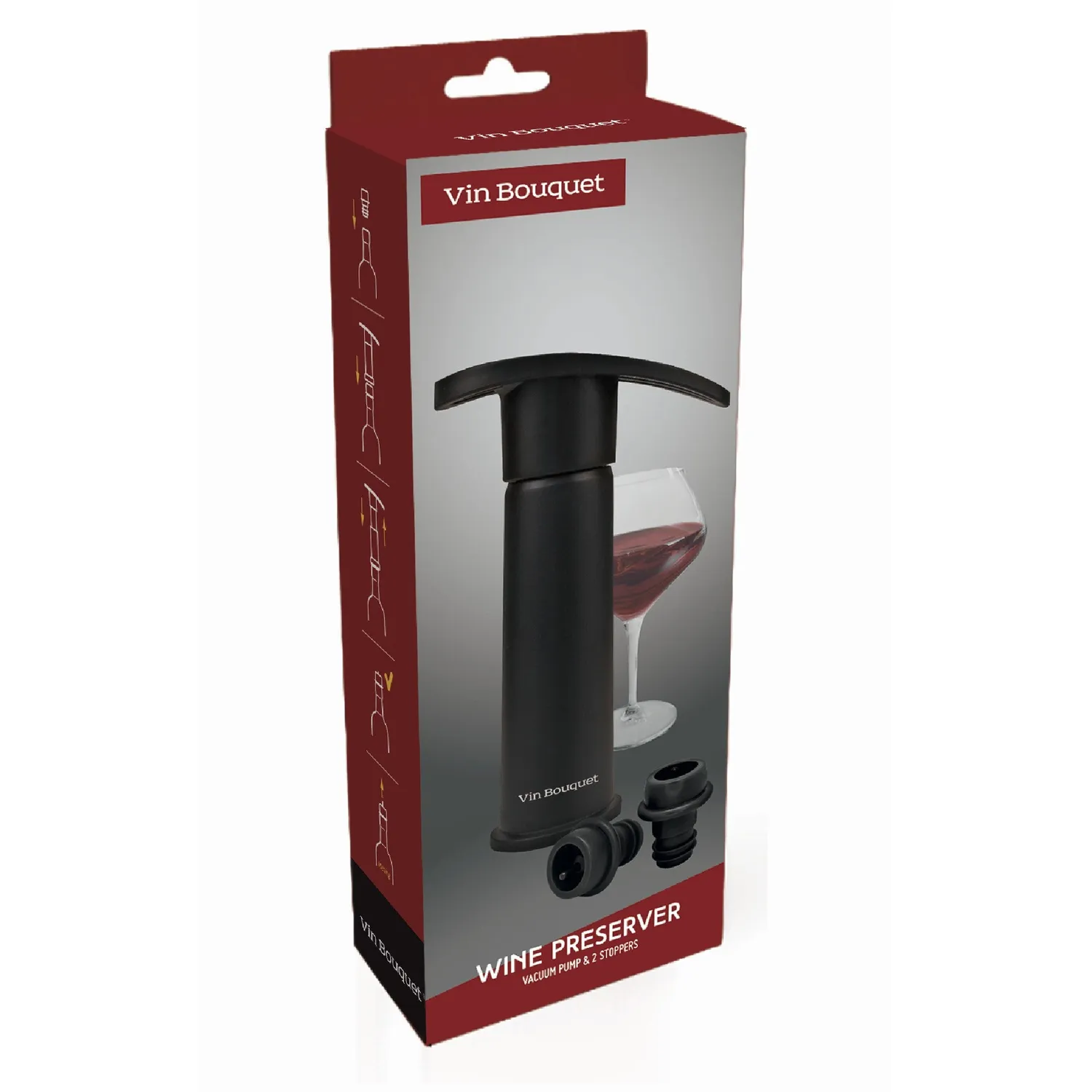 VinBouquet Pompa Vuoto Manuale Nera con 2 Tappi Vino