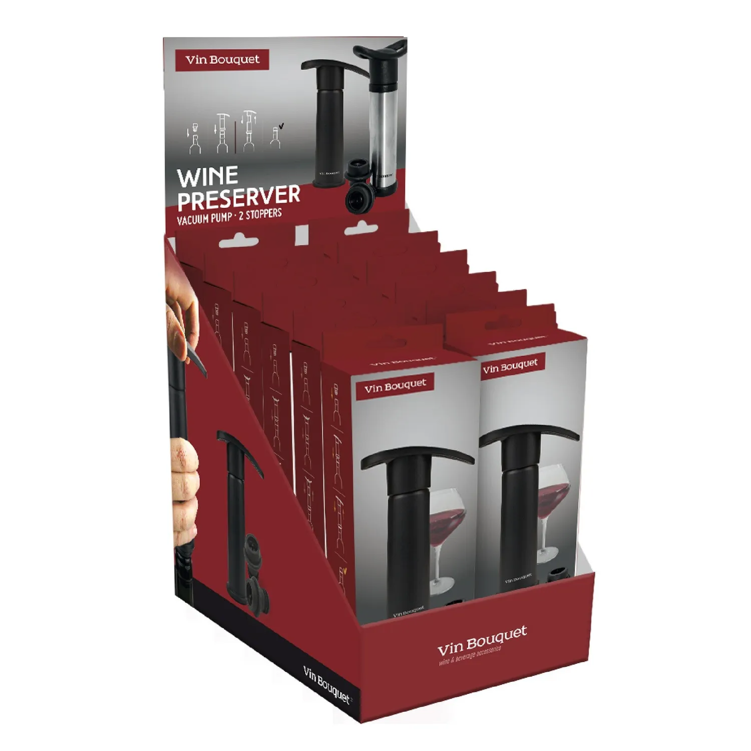 VinBouquet Pompa Vuoto Manuale Nera con 2 Tappi Vino