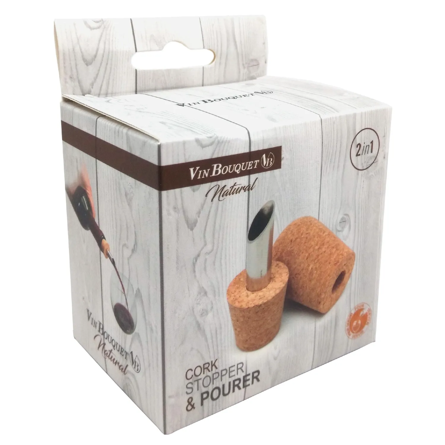VinBouquet tappo versatore per vino in sughero naturale 2 in 1