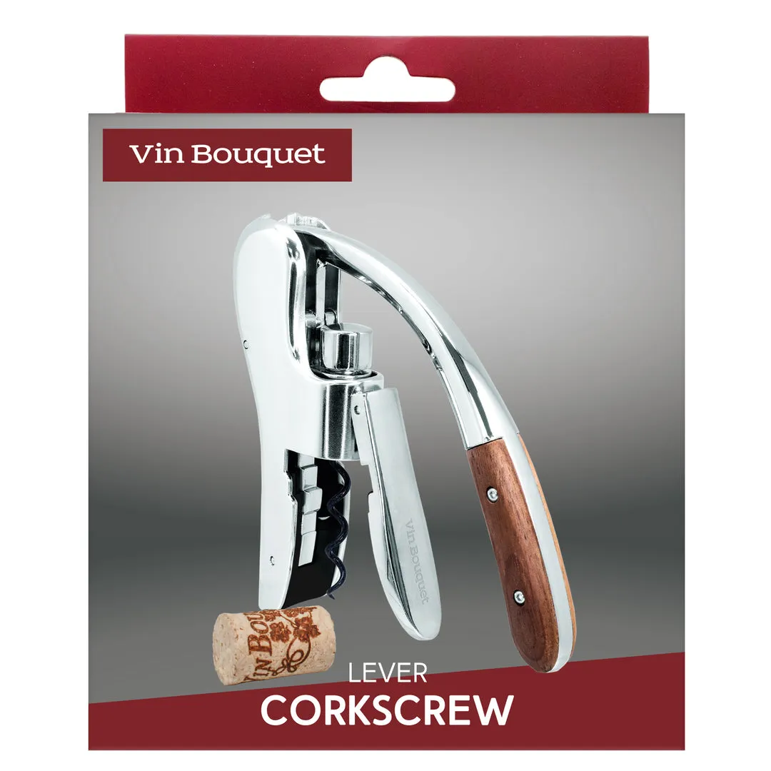 VinBouquet Cavatappi a Leva Cromato con Legno