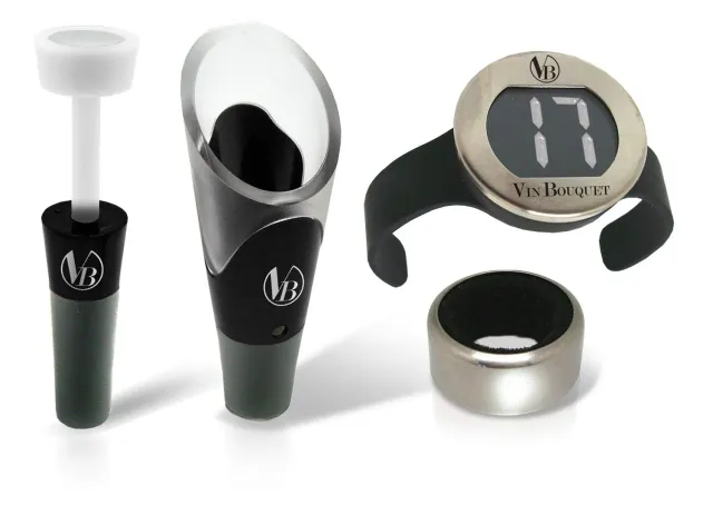 Vin Bouquet set vino 4 pezzi nero con tappo sottovuoto