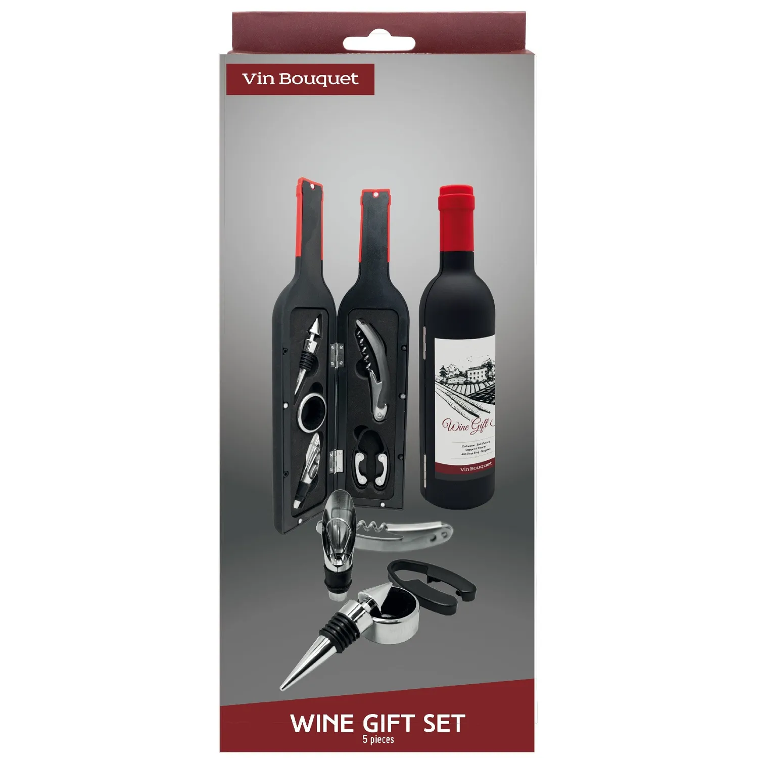 VinBouquet Set di accessori per vino con astuccio a bottiglia