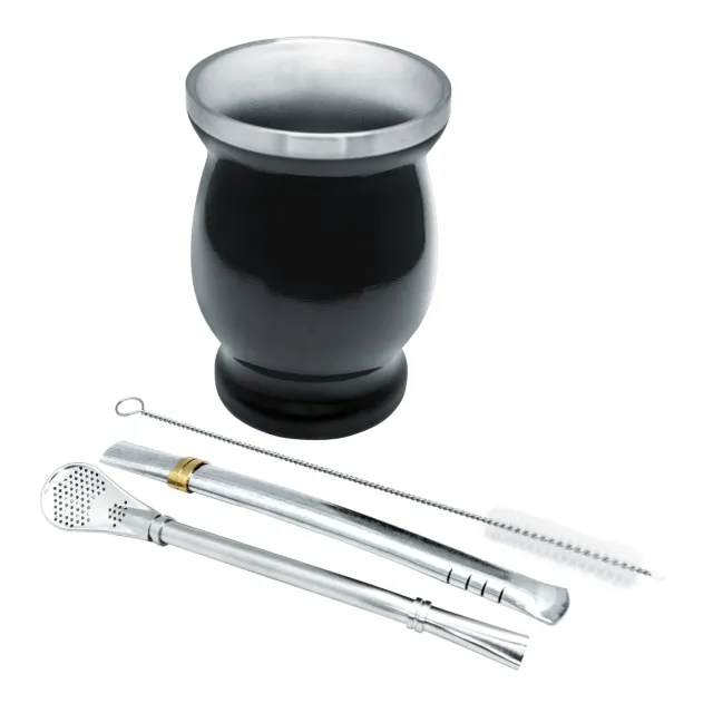 VinBouquet Set Mate Acciaio Inox 250 ml con Bombilla