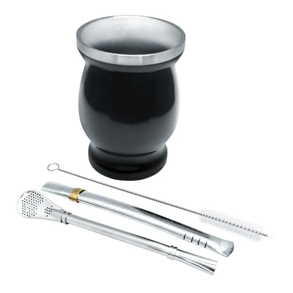 VinBouquet Set Mate Acciaio Inox 250 ml con Bombilla