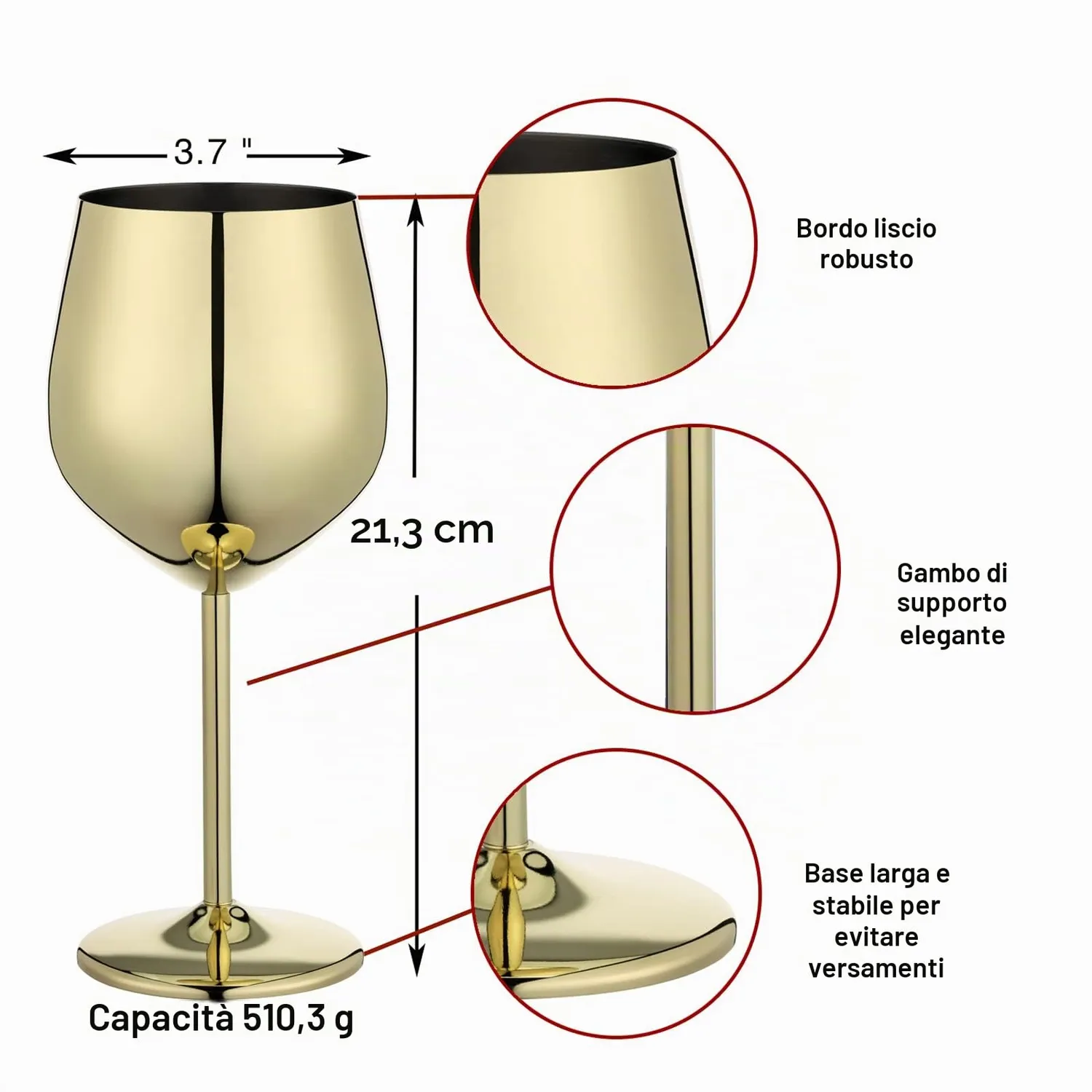 Wotor calici da vino acciaio inox 4x540ml infrangibili