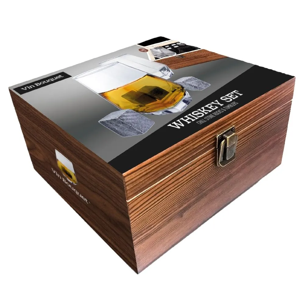Vin Bouquet FIA 1366 set whisky legno 2 bicchieri 6 pietre regalo