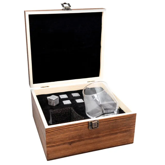 Vin Bouquet Set da whisky con bicchieri e pietre in scatola di legno