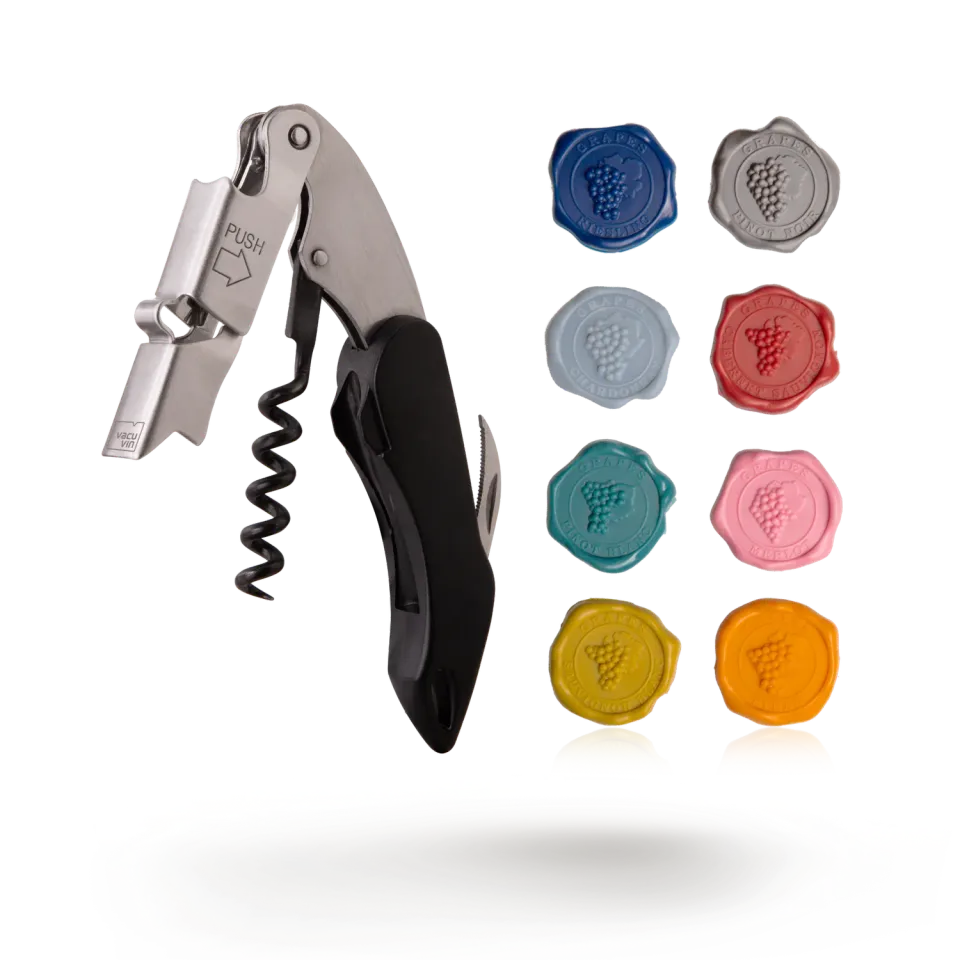 Vacuvin Waiters Push Large cavatappi set 8 segnabicchieri