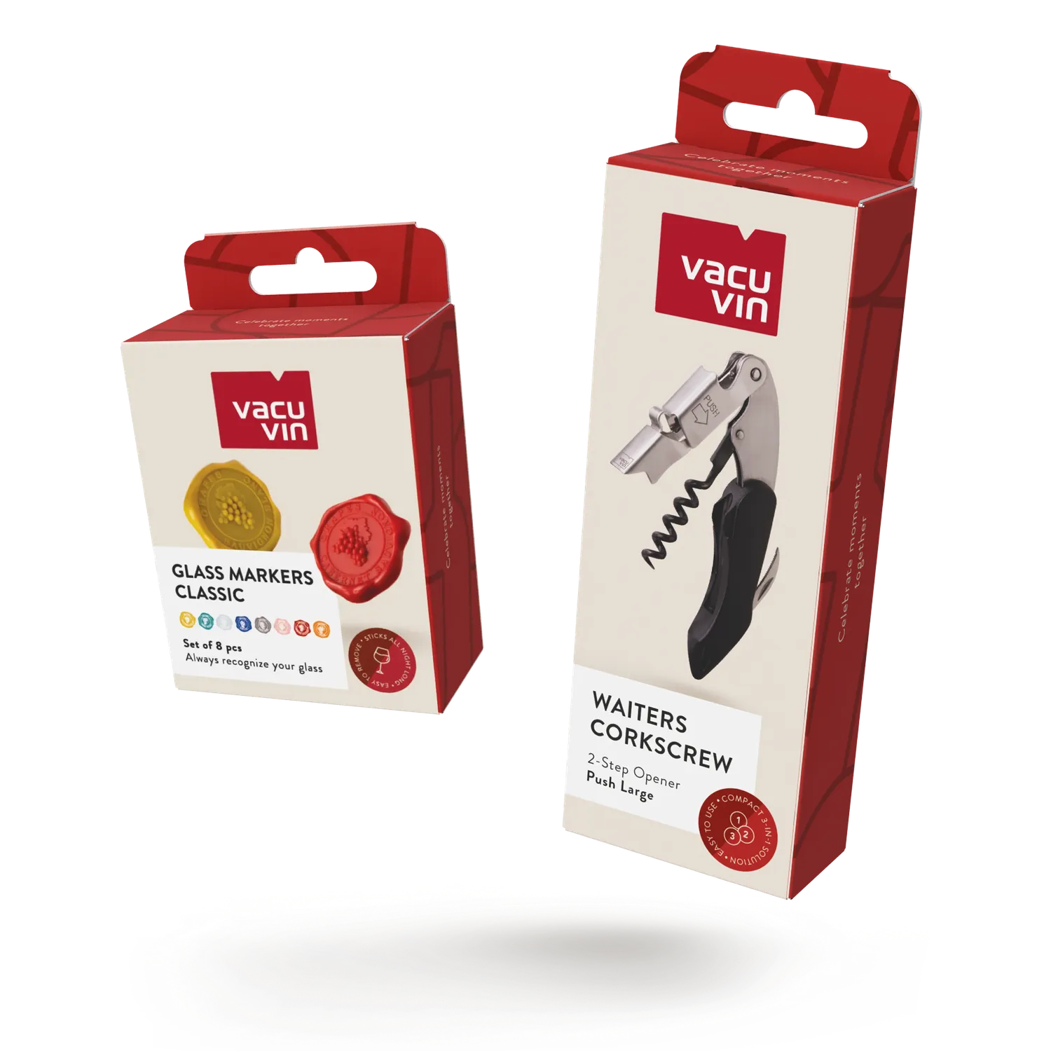 Vacuvin Waiters Push Large cavatappi set 8 segnabicchieri