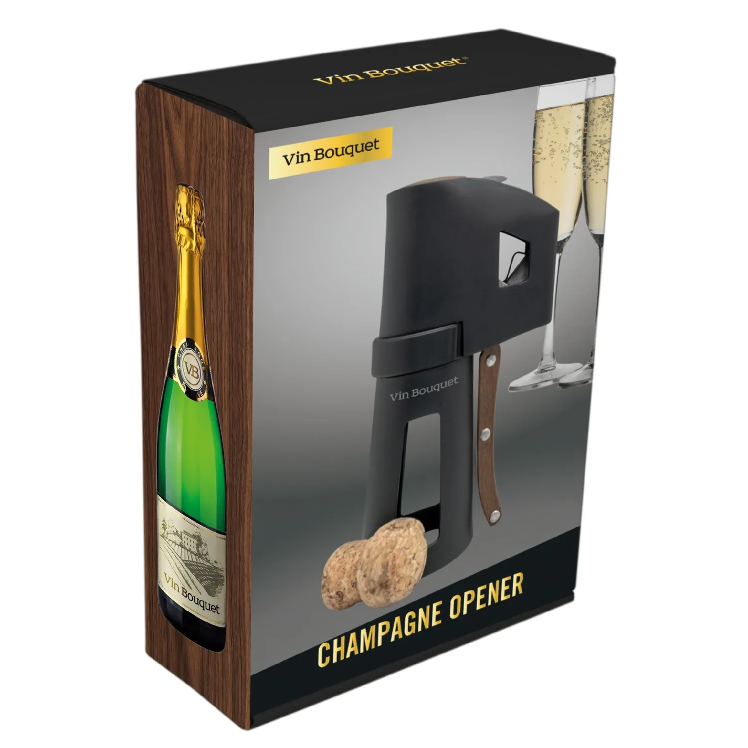 VinBouquet Apribottiglie Spumante Manico Legno Nero Opaco