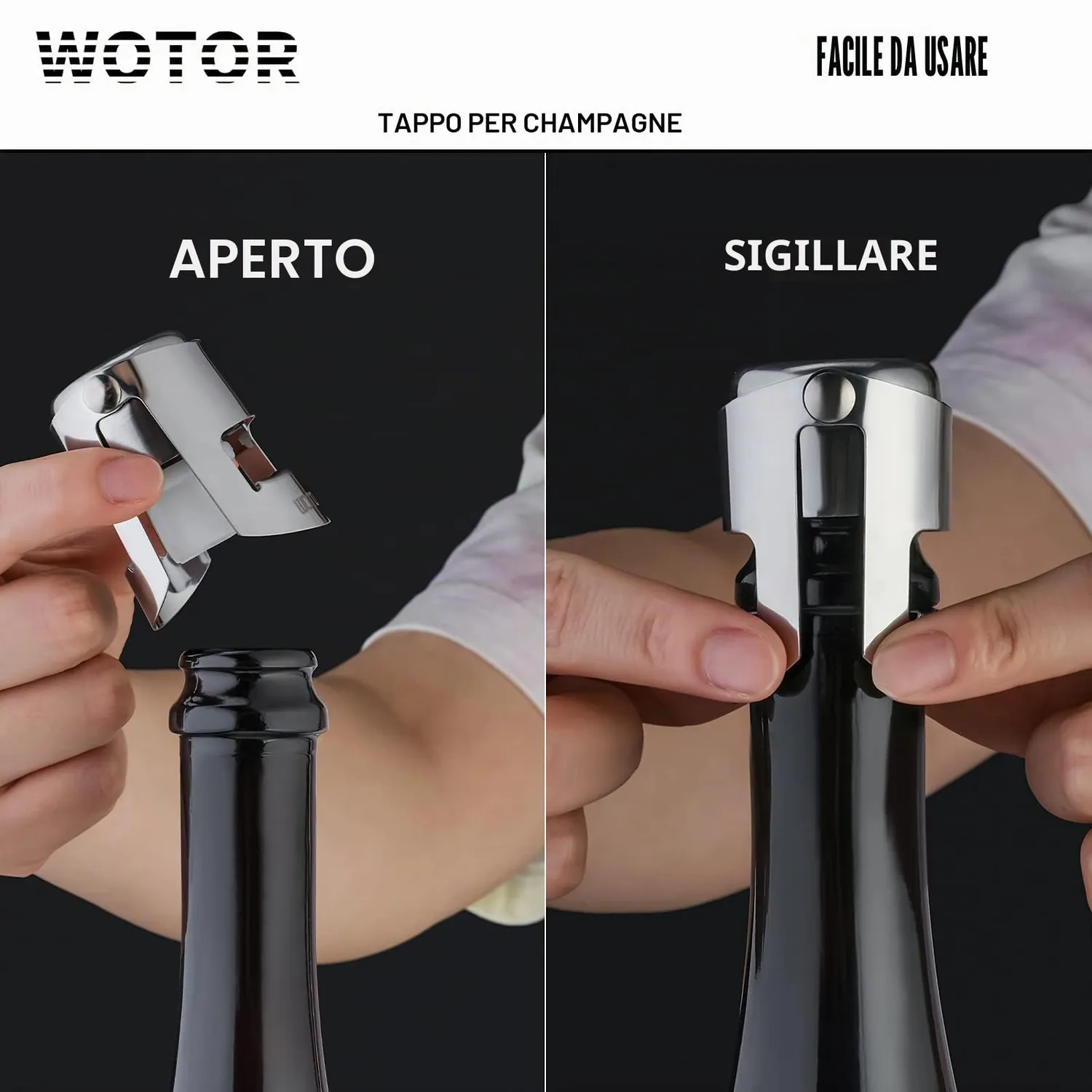 WOTOR Tappo per Spumante Acciaio Inox Ermetico