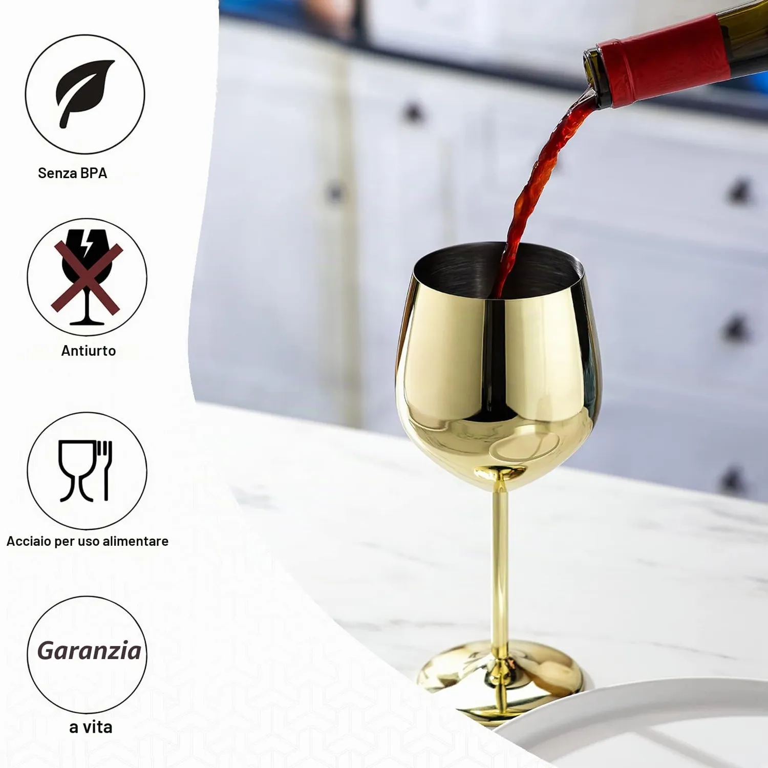Wotor calici da vino acciaio inox 4x540ml infrangibili