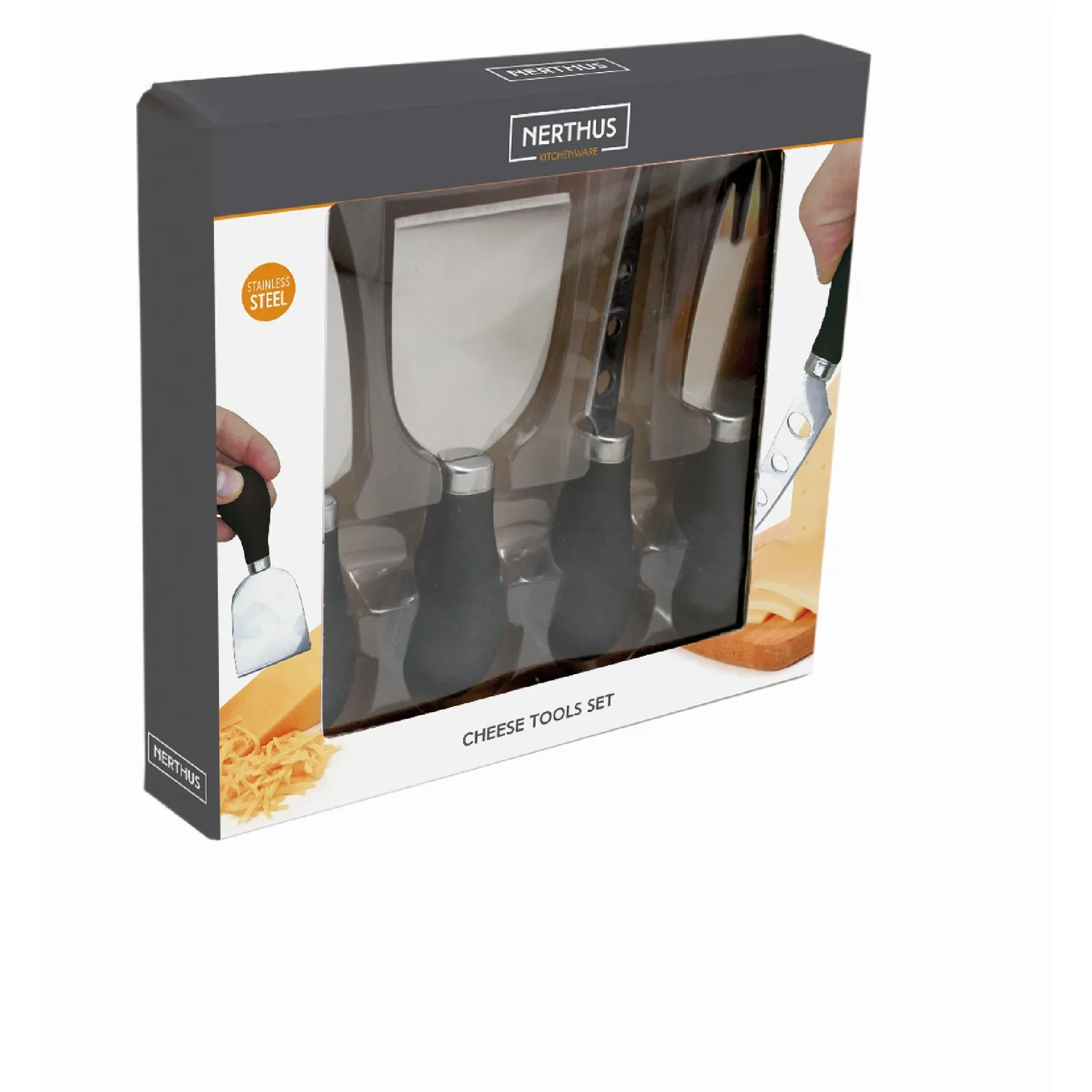 VinBouquet Set 4 Coltelli Formaggio Acciaio Inox