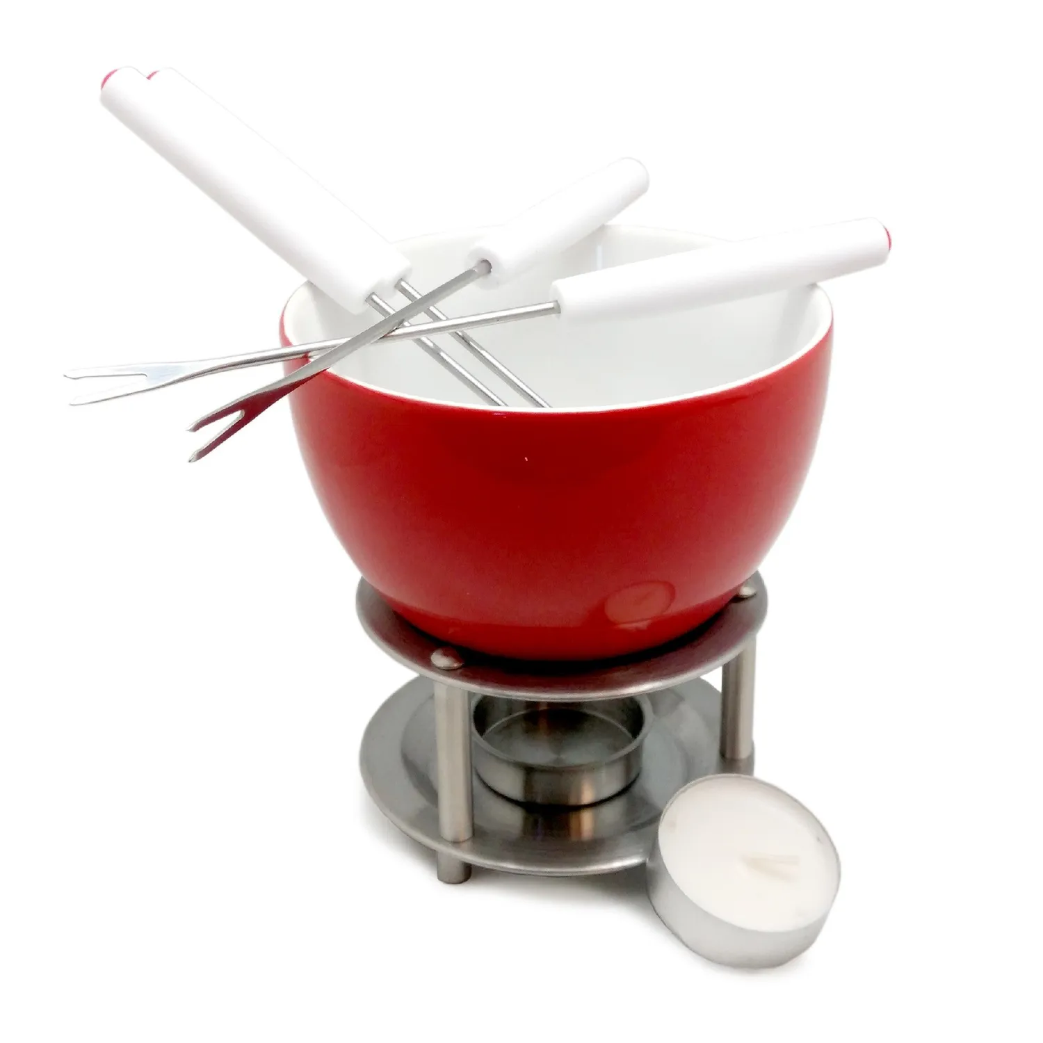 VinBouquet Fonduta in Ceramica con Candela e 4 Spiedini