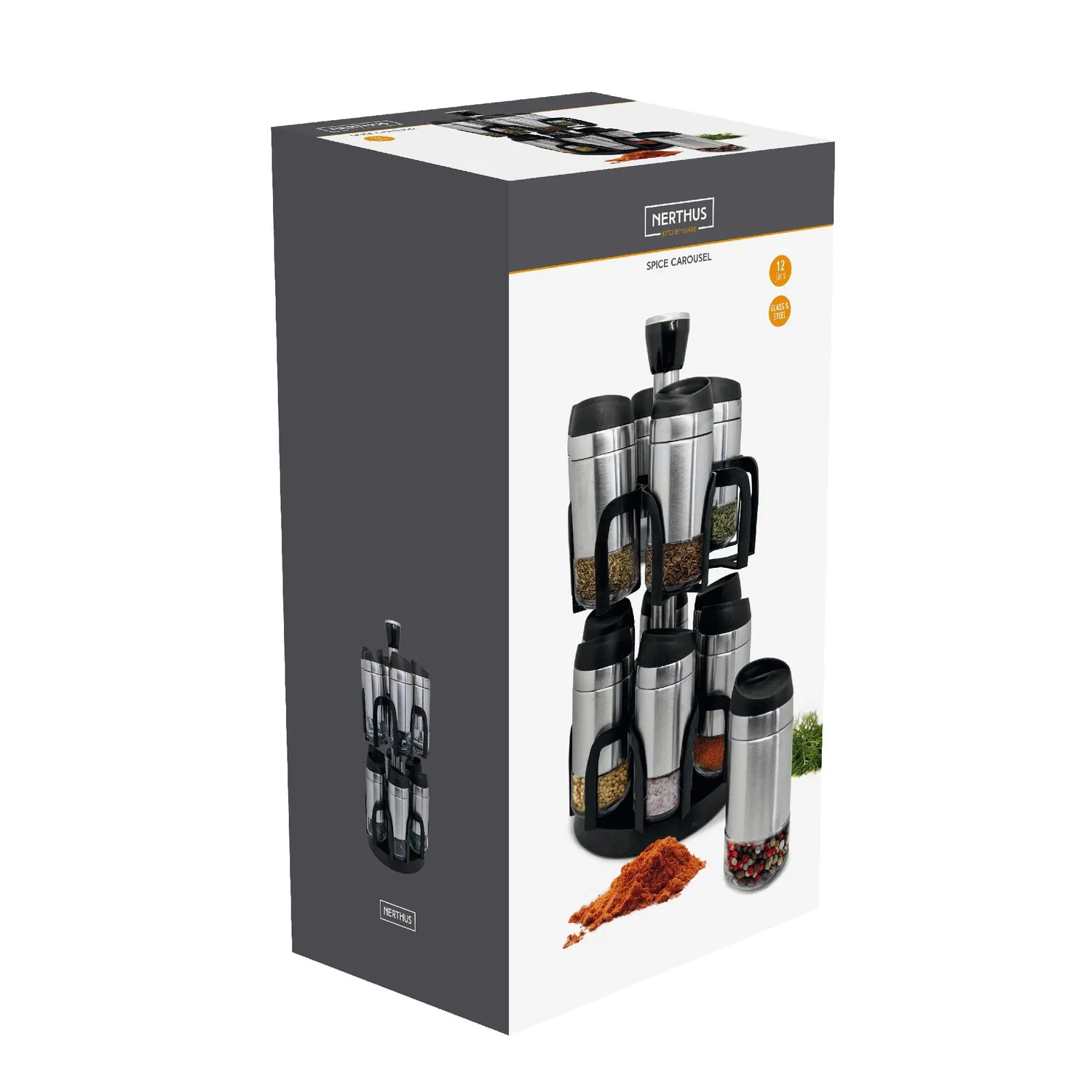 VinBouquet Portaspezie Girevole 12 Barattoli Acciaio Inox