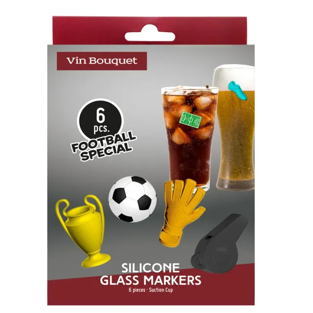 VinBouquet segnabicchieri silicone calcio 6 pezzi con ventosa