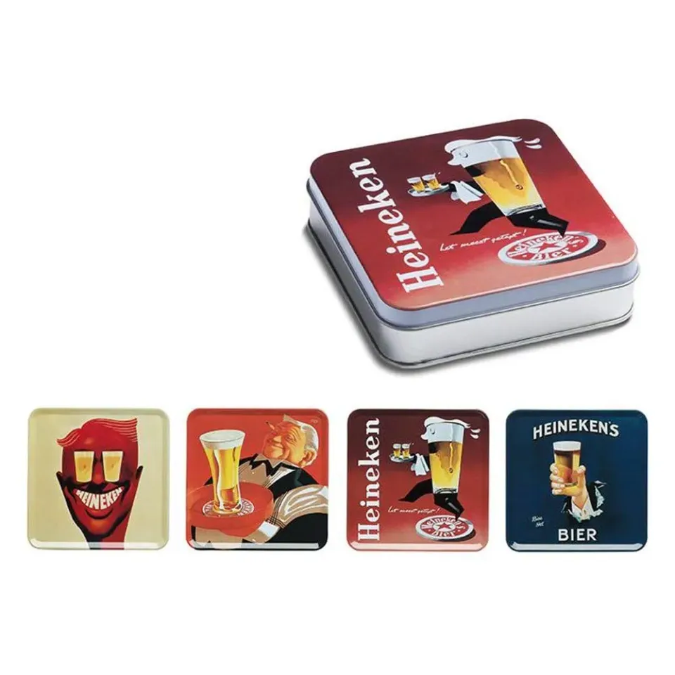 HEINEKEN BLADE set 4 sottobicchieri assortiti retrò in latta