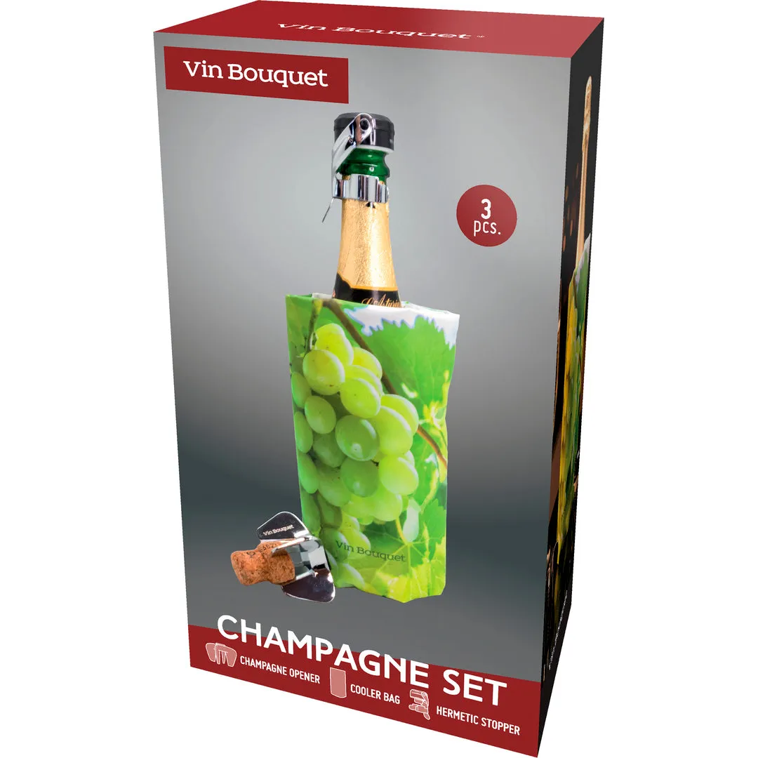 VinBouquet Set Cava 3 Pezzi con Tappo Ermetico Regalo