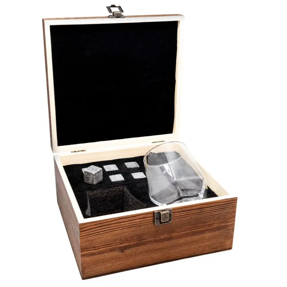 Vin Bouquet FIA 1366 set whisky legno 2 bicchieri 6 pietre regalo