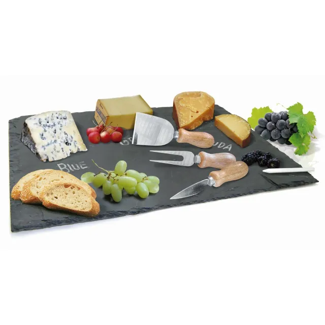 VinBouquet Vassoio di ardesia con 3 posate per formaggio naturale