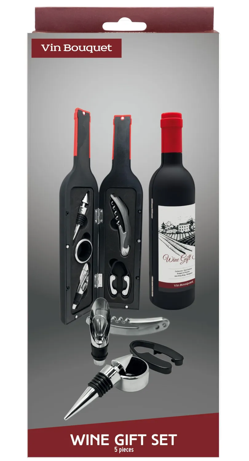 Vin Bouquet FI 566 set vino 5 pezzi nero con custodia bottiglia