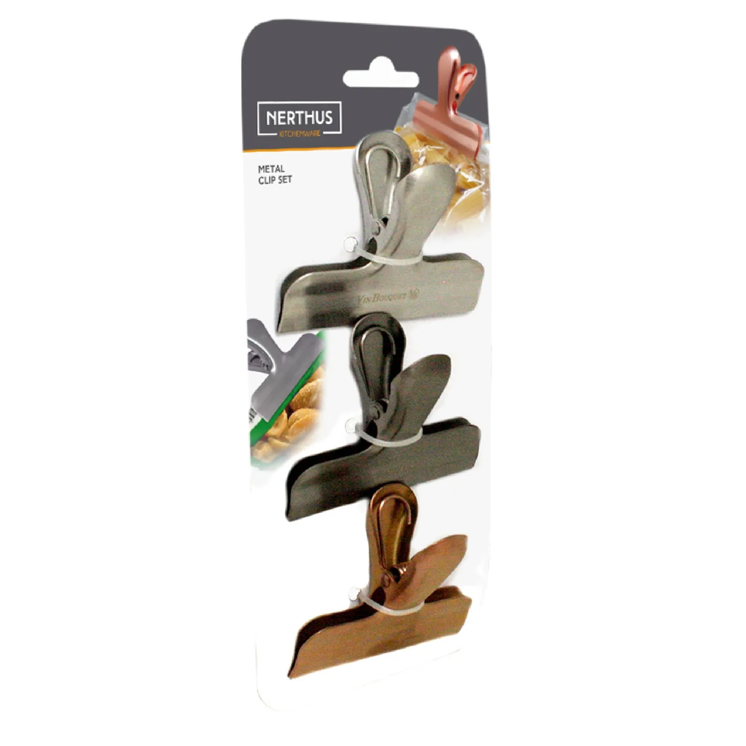 VinBouquet Set 3 Pinze per Sacchetti con Cucchiaio Metallo
