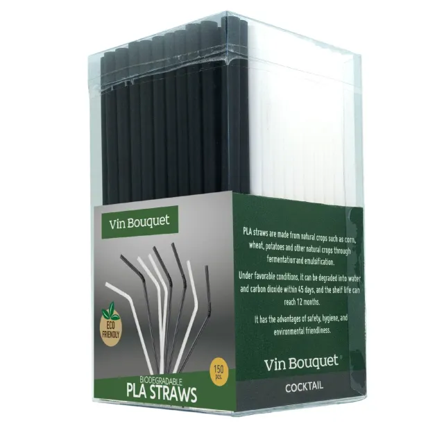 VinBouquet cannucce compostabili PLA 150 pezzi bianco e nero