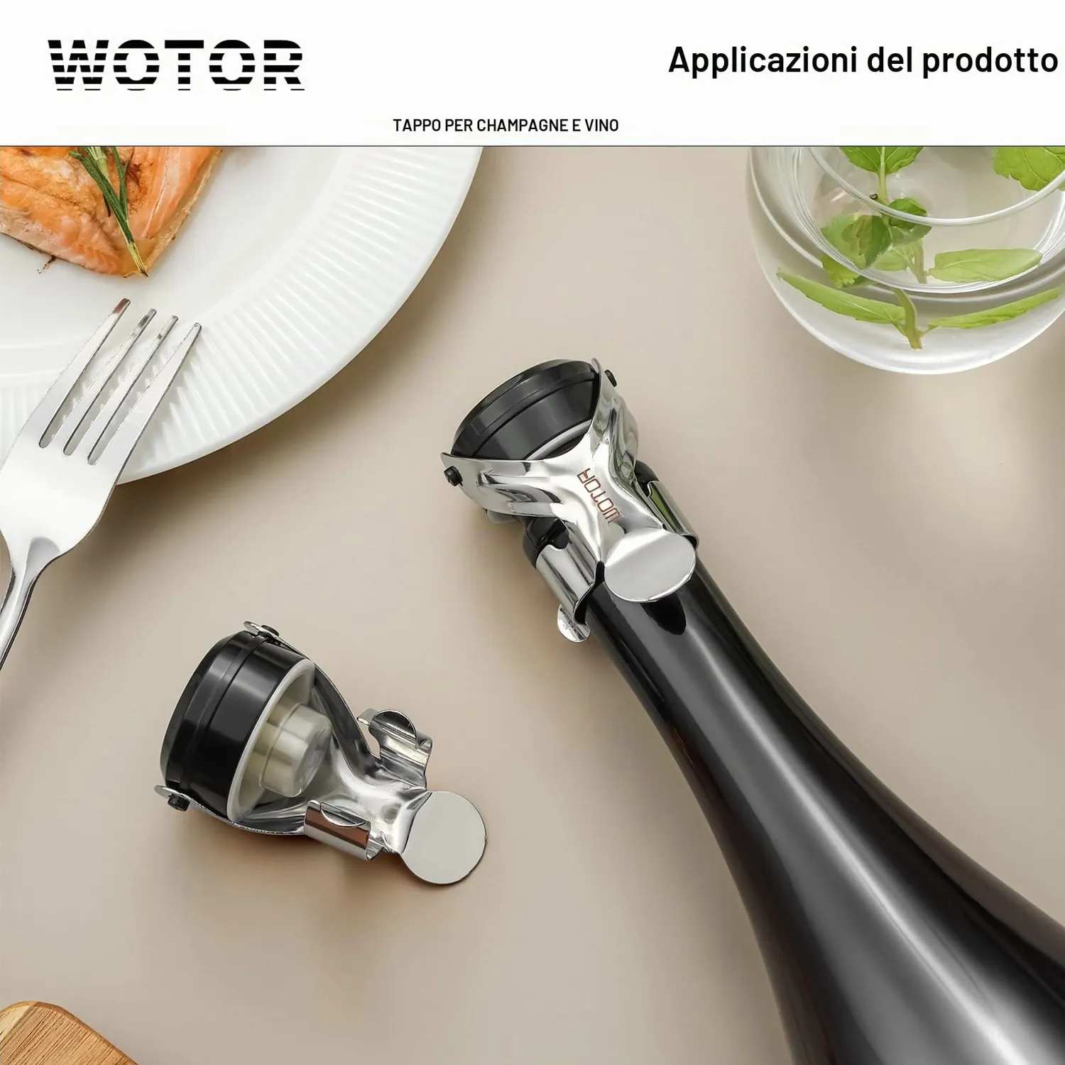 WOTOR Tappo per Champagne Acciaio Inox Riutilizzabile