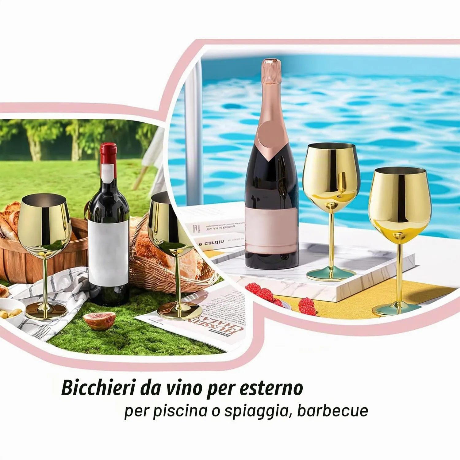 Wotor calici da vino acciaio inox 4x540ml infrangibili