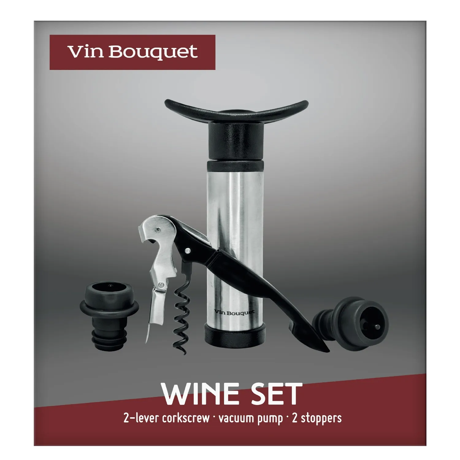 VinBouquet Set di Cavatappi a Due Tempi e Pompa per Vuoto