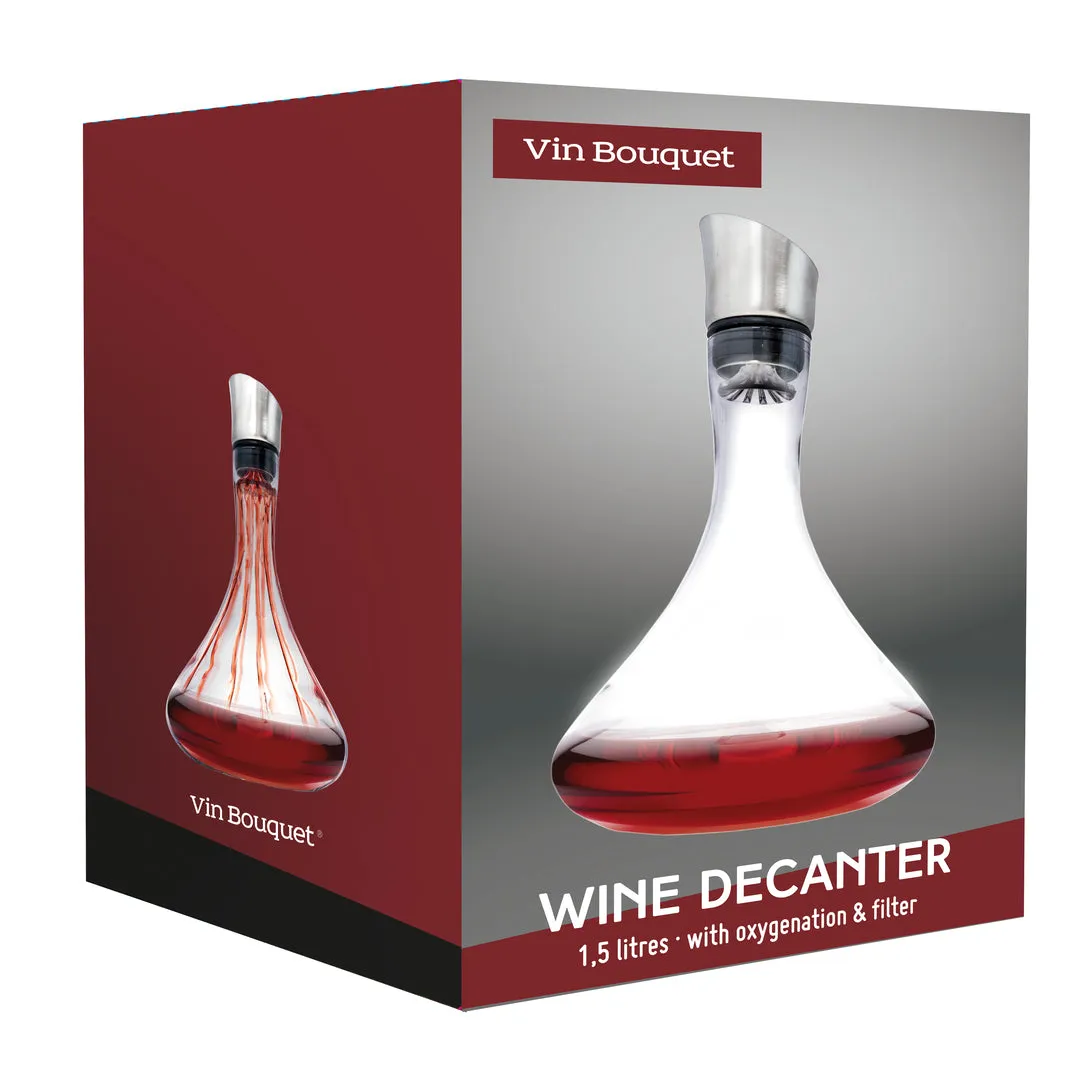 VinBouquet Decanter in Vetro con Filtro Antisedimenti e Beccuccio in Acciaio Inox