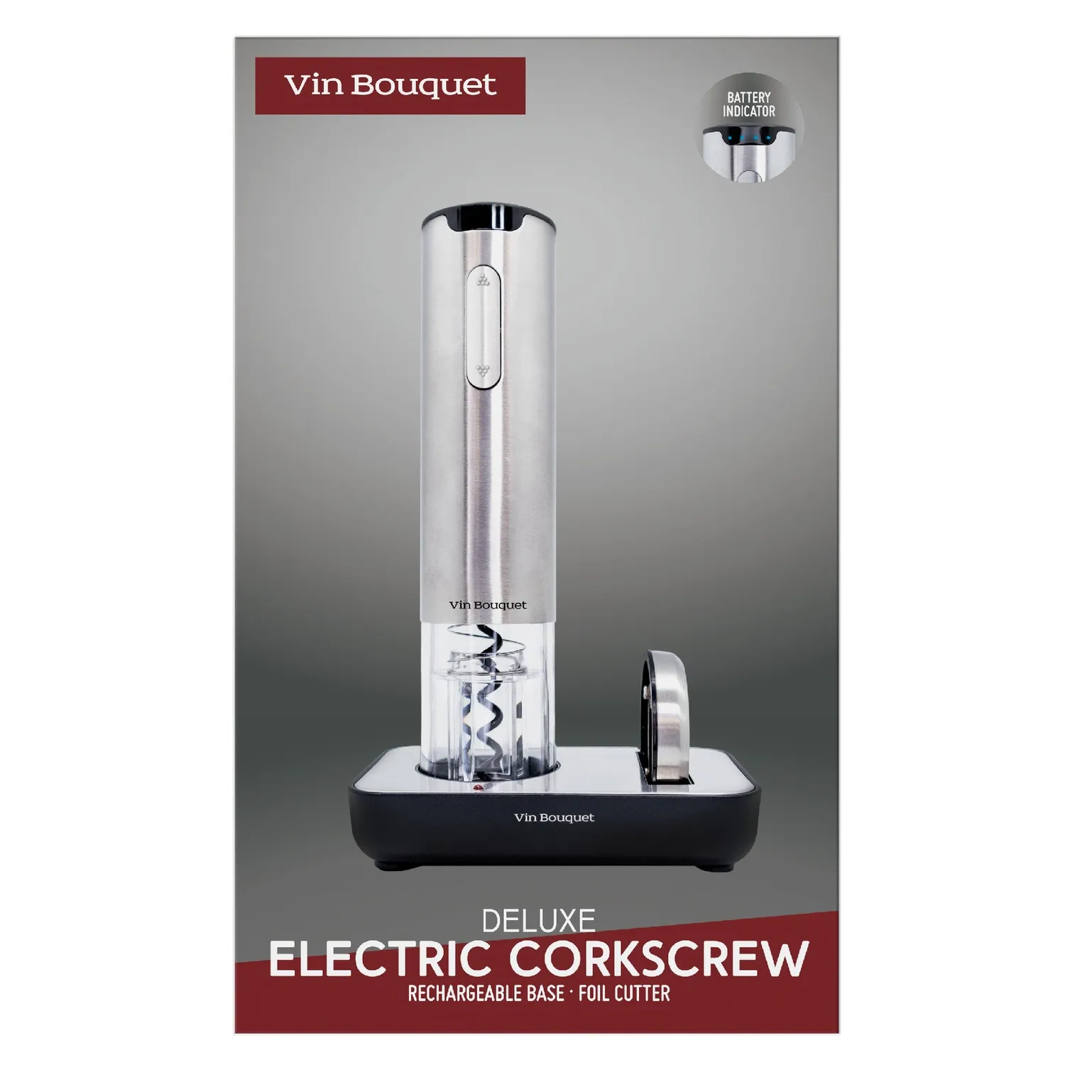 VinBouquet Deluxe Cavatappi Elettrico Acciaio con Base