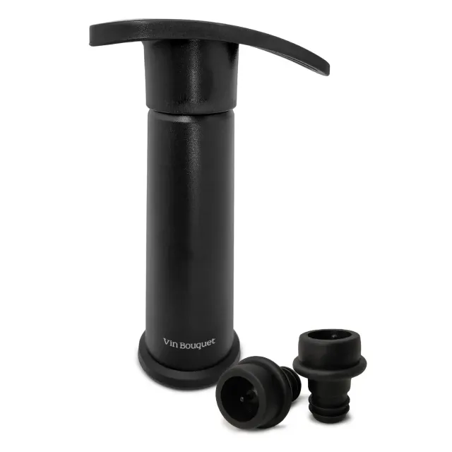 VinBouquet Pompa Vuoto Manuale Nera con 2 Tappi Vino