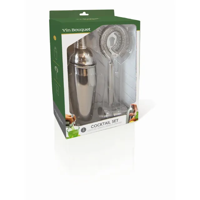 VinBouquet Set Shaker Jigger e Colino Set Cocktail 500 ml Inox