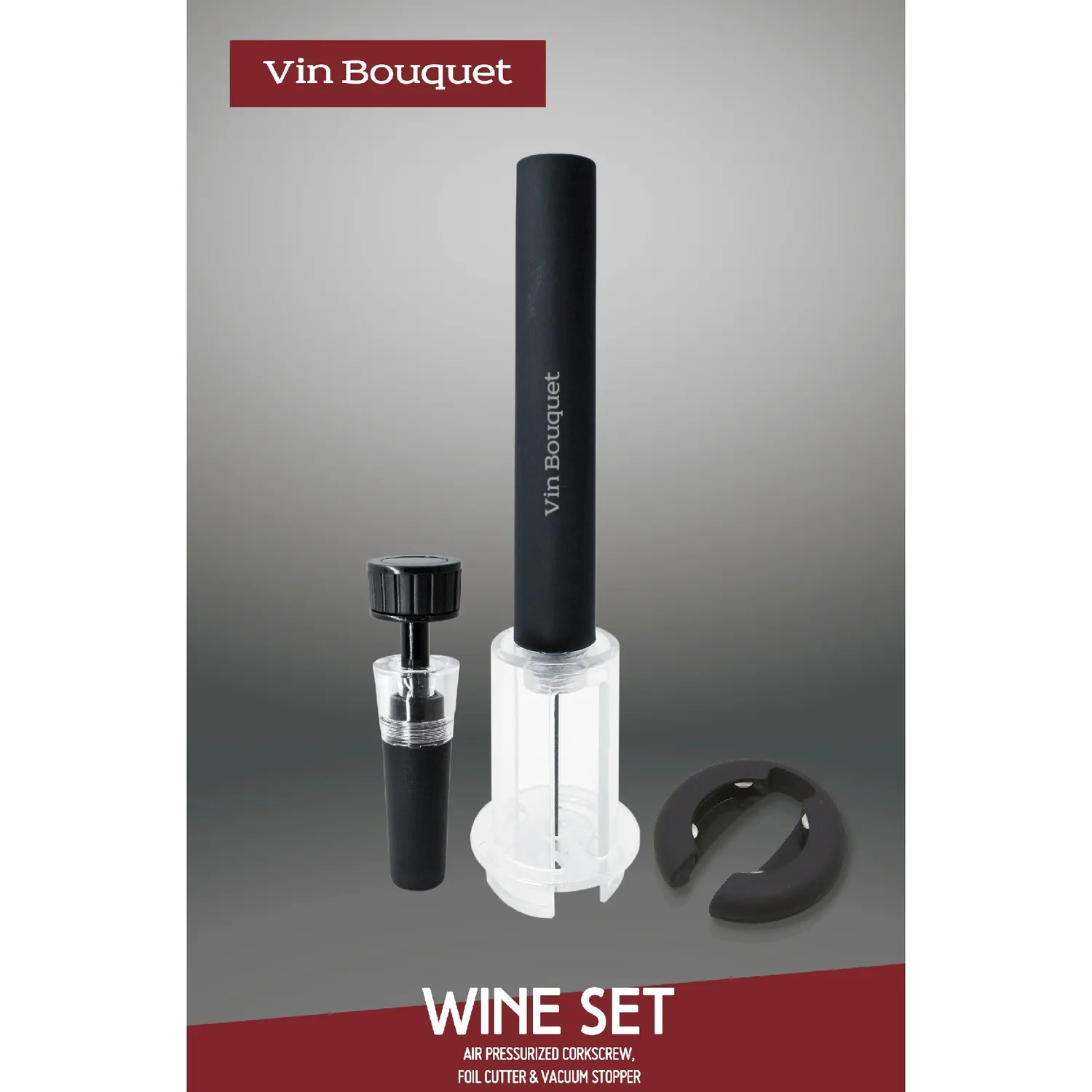 VinBouquet Set di cavatappi ad aria compressa con tappo sottovuoto