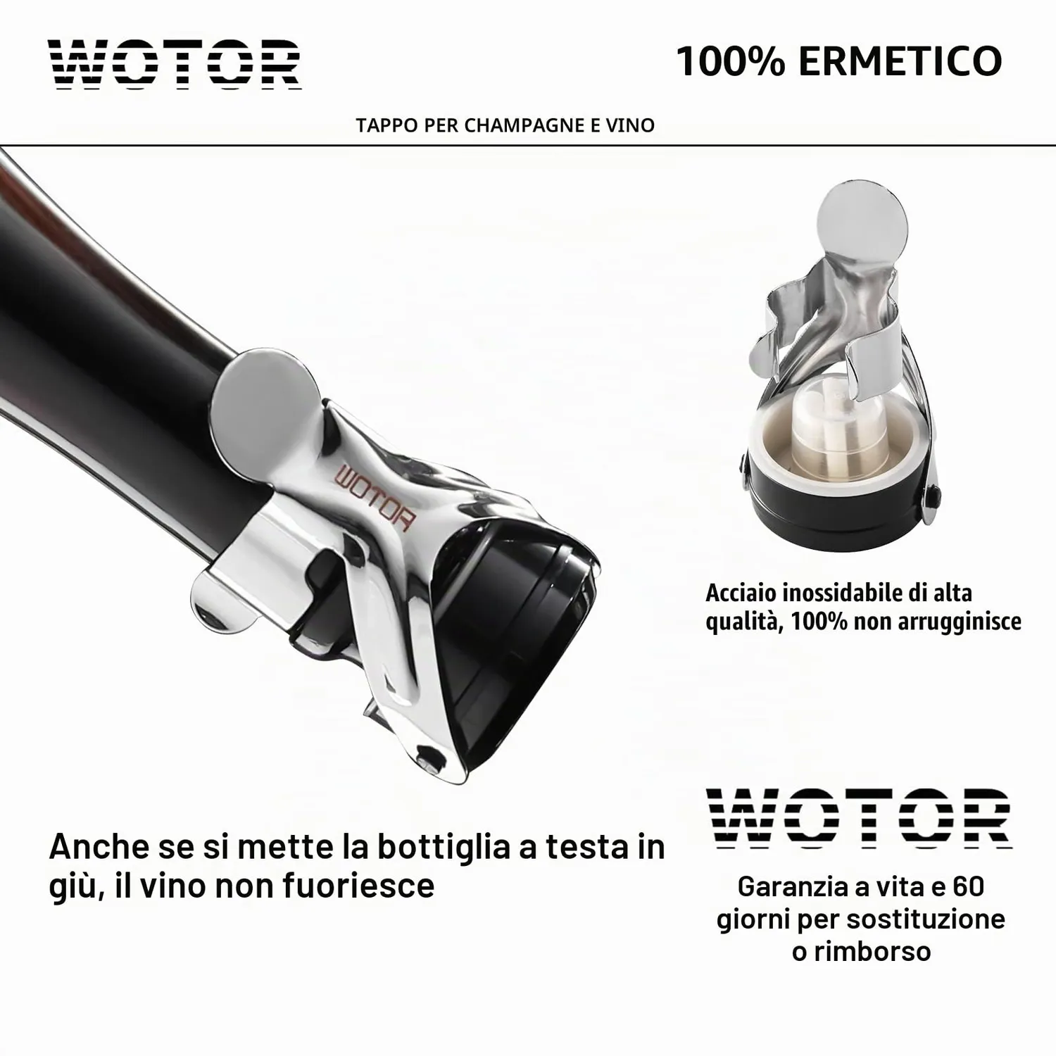 WOTOR Tappo per Champagne Acciaio Inox Riutilizzabile