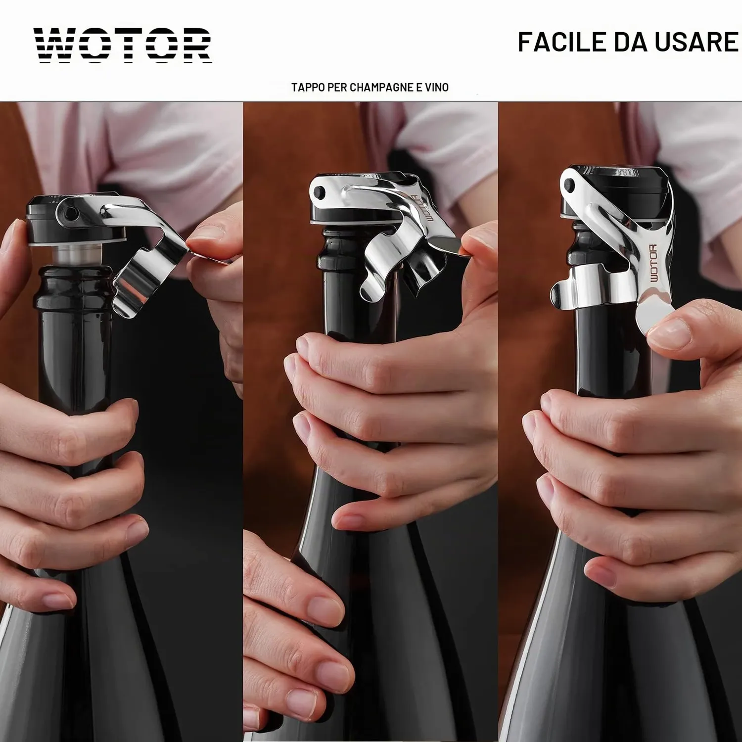 WOTOR Tappo per Champagne Acciaio Inox Riutilizzabile