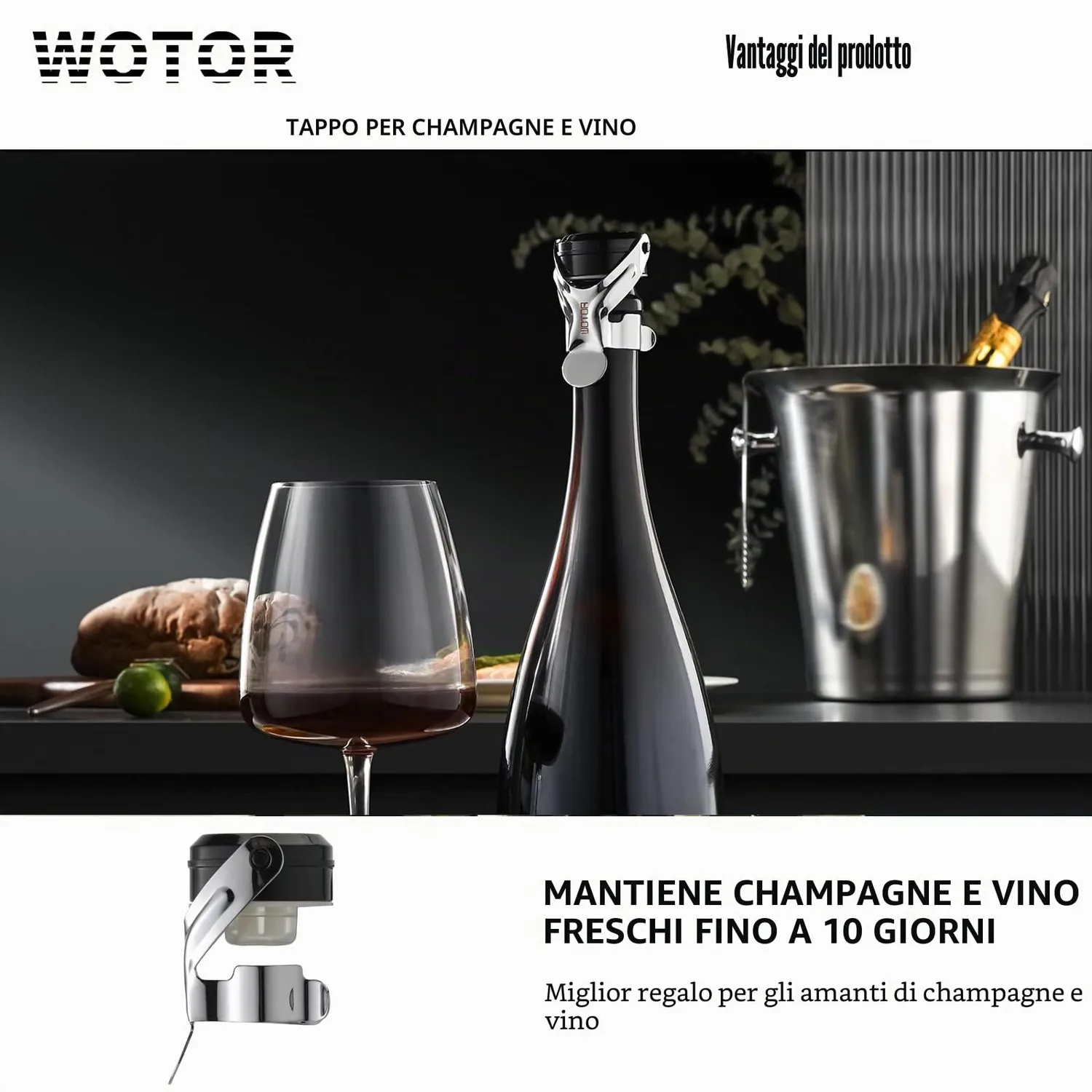 WOTOR Tappo per Champagne Acciaio Inox Riutilizzabile