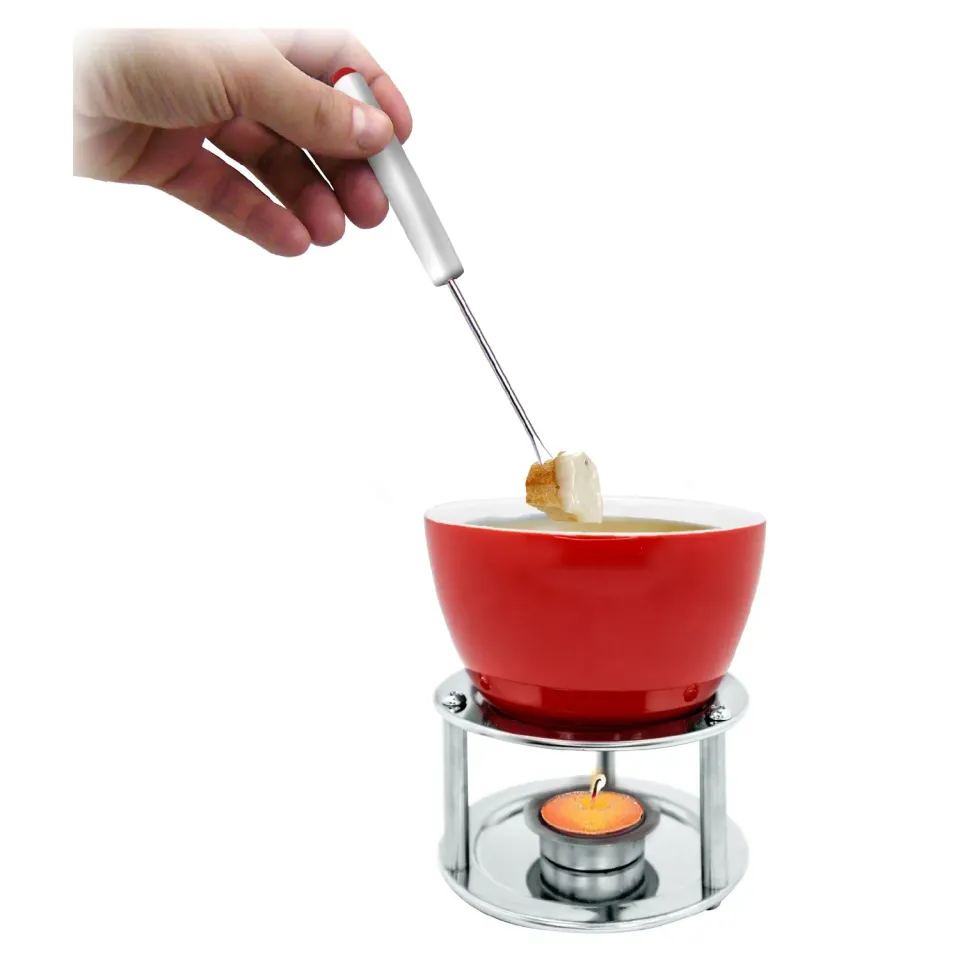 VinBouquet Fonduta in Ceramica con Candela e 4 Spiedini