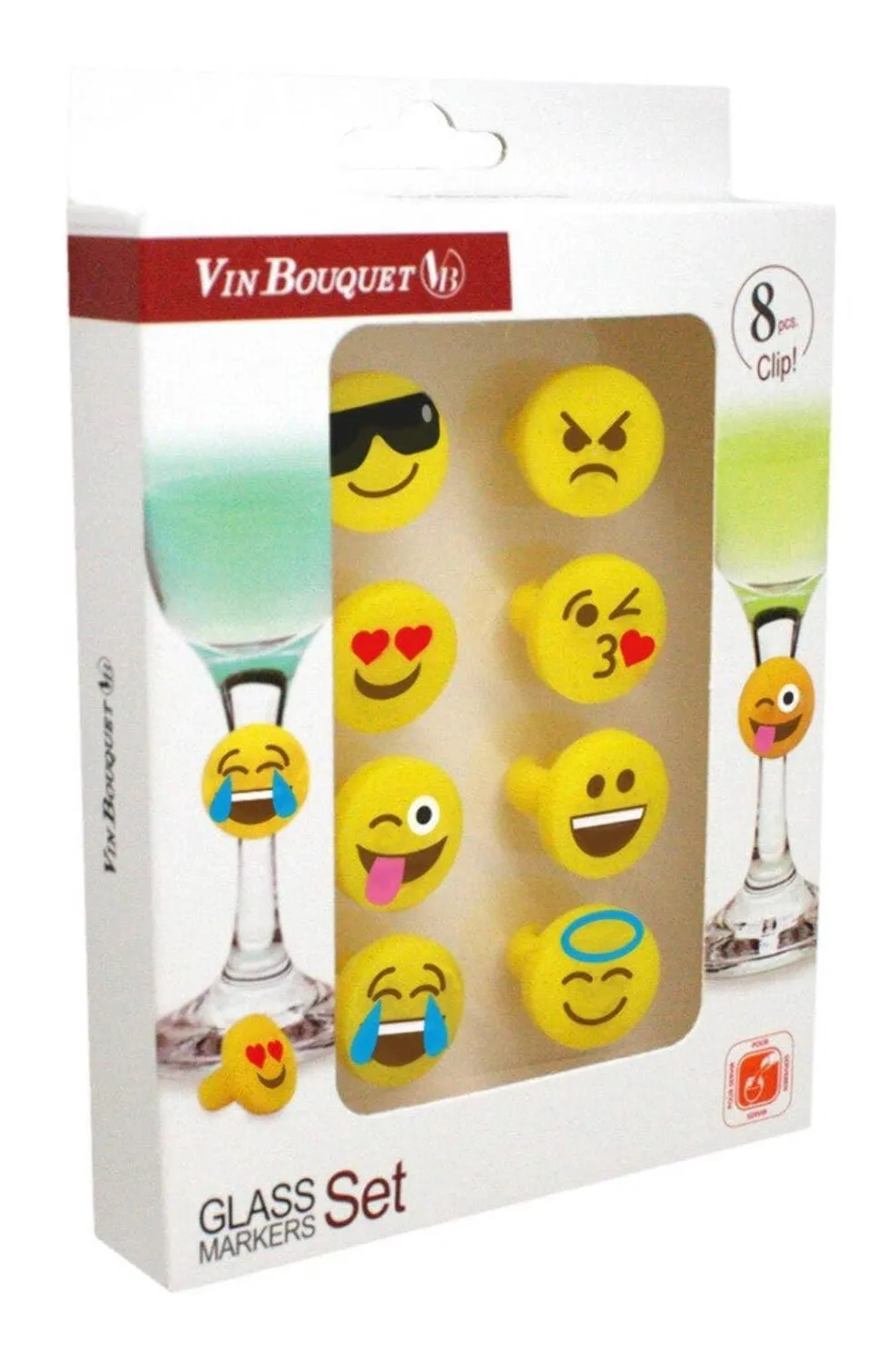 Vin Bouquet FIA 148 Segnabicchieri Silicone 8 Pezzi Emoticon
