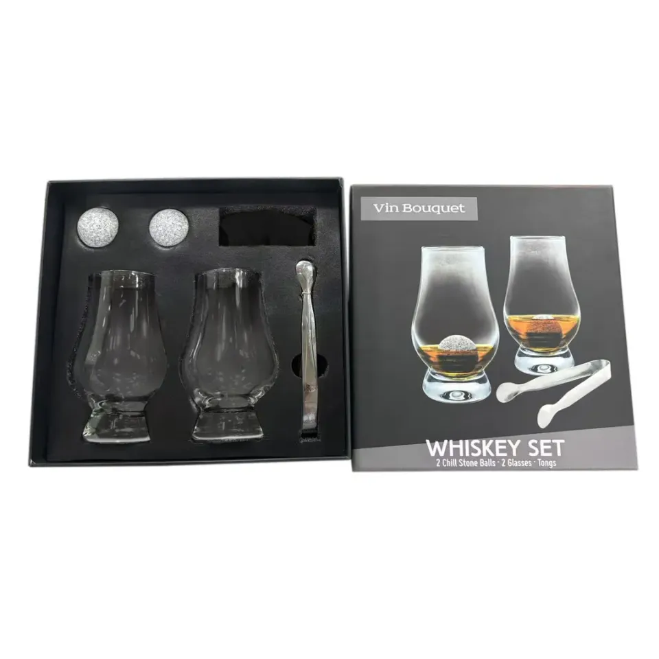 VinBouquet set 2 bicchieri da whisky con pietre refrigeranti e pinze