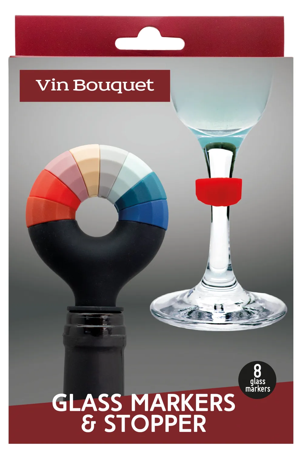 VinBouquet Tappo Bottiglia Silicone con 8 Segnabicchieri