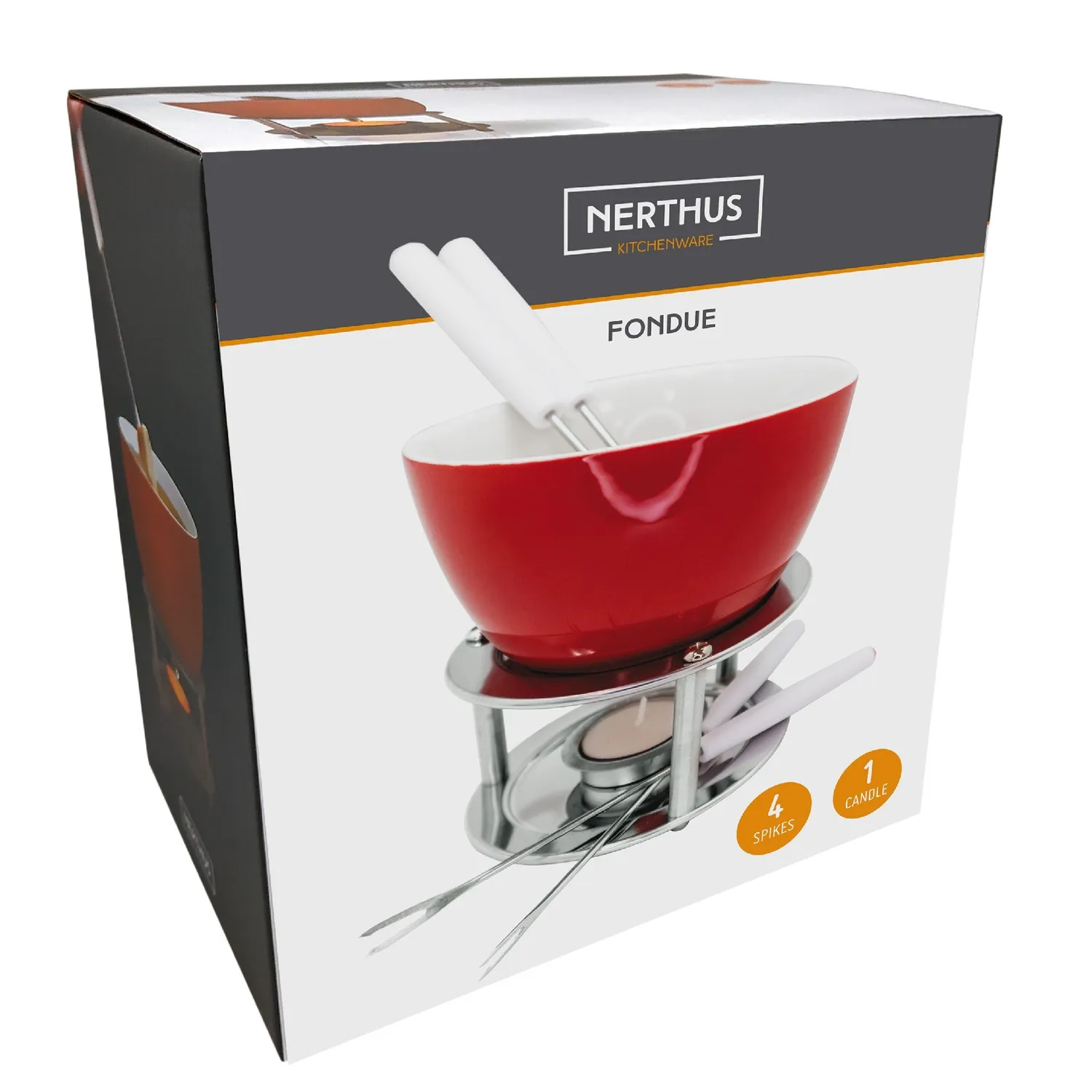 VinBouquet Fonduta in Ceramica con Candela e 4 Spiedini